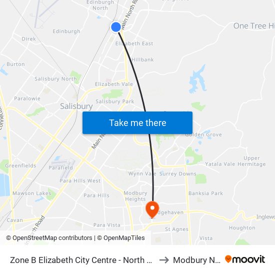 Zone B Elizabeth City Centre - North West side to Modbury North map