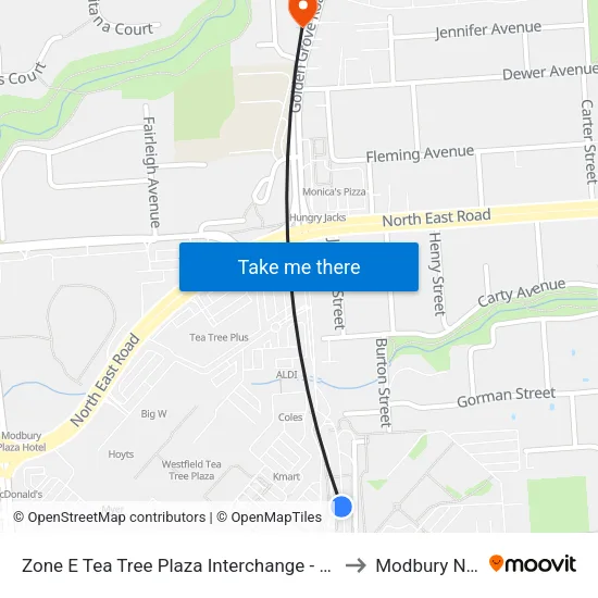 Zone E Tea Tree Plaza Interchange - East side to Modbury North map