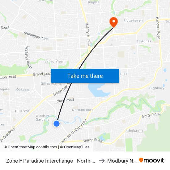Zone F Paradise Interchange - North West side to Modbury North map