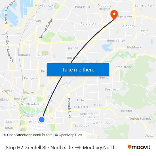 Stop H2 Grenfell St - North side to Modbury North map