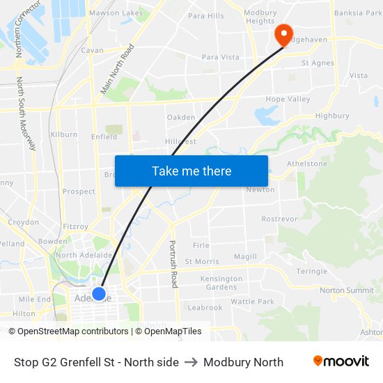 Stop G2 Grenfell St - North side to Modbury North map