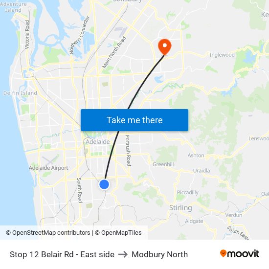 Stop 12 Belair Rd - East side to Modbury North map