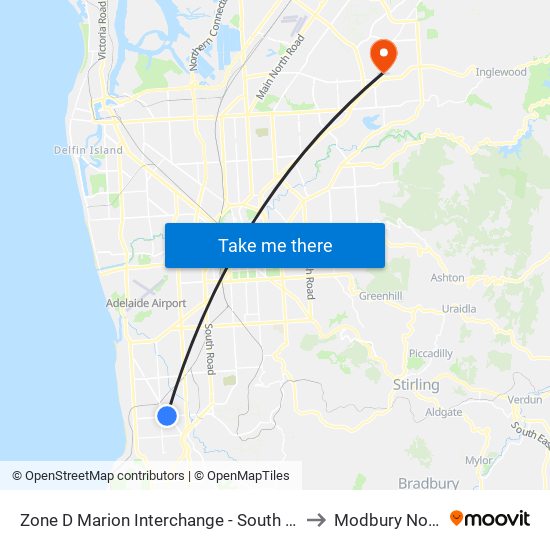 Zone D Marion Interchange - South side to Modbury North map