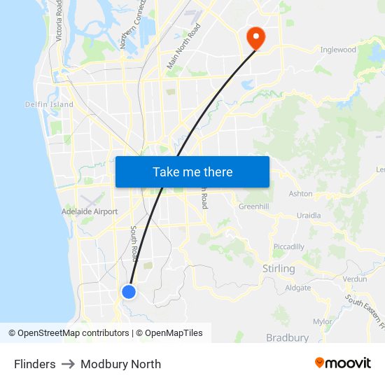 Flinders to Modbury North map