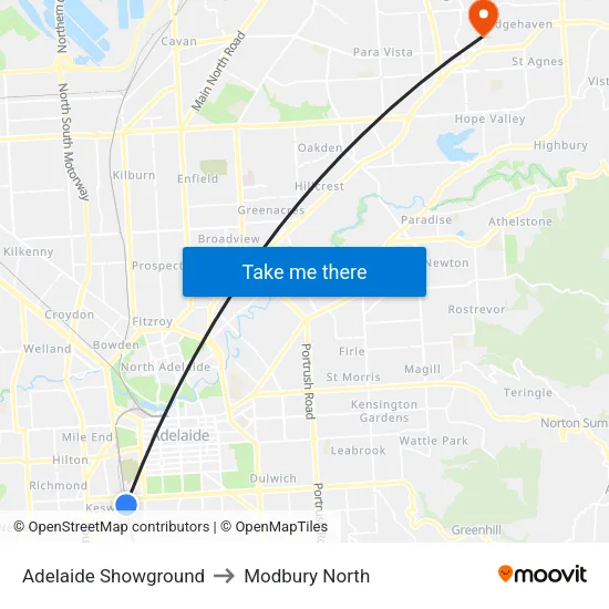 Adelaide Showground to Modbury North map