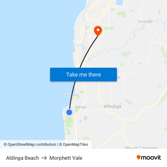 Aldinga Beach to Morphett Vale map