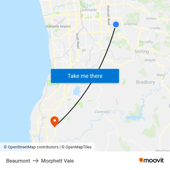 Beaumont to Morphett Vale map