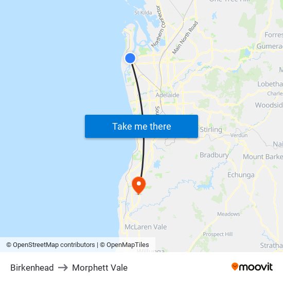 Birkenhead to Morphett Vale map