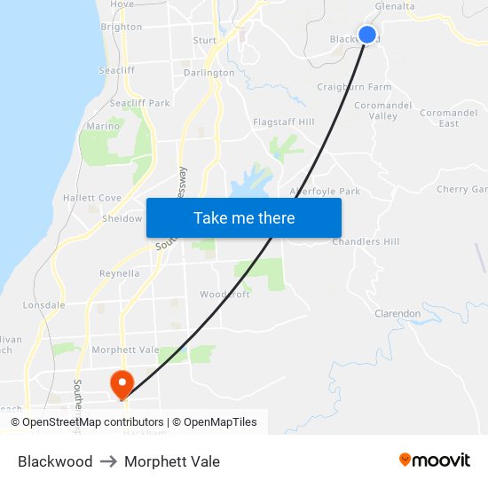 Blackwood to Morphett Vale map