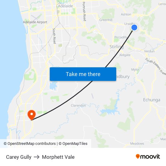 Carey Gully to Morphett Vale map