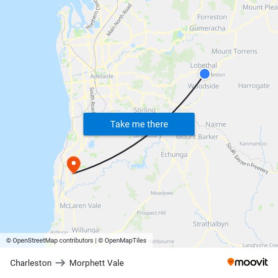 Charleston to Morphett Vale map