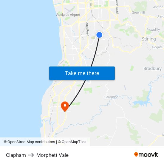 Clapham to Morphett Vale map