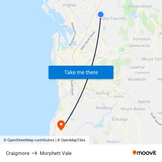 Craigmore to Morphett Vale map