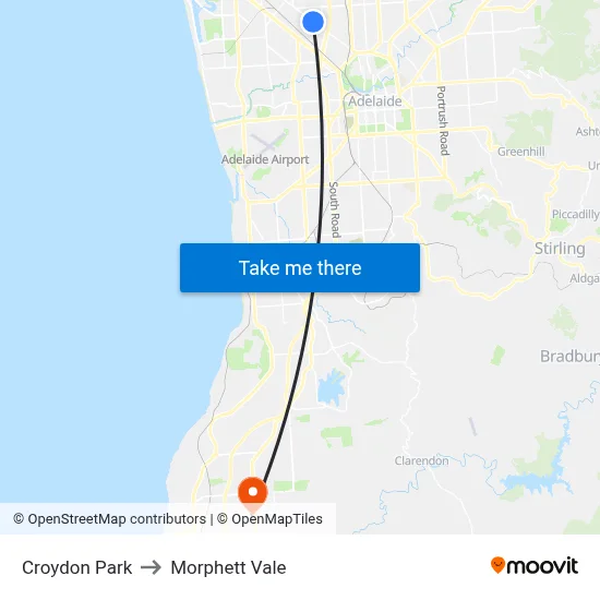 Croydon Park to Morphett Vale map