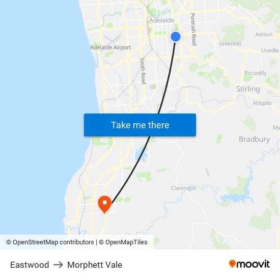 Eastwood to Morphett Vale map