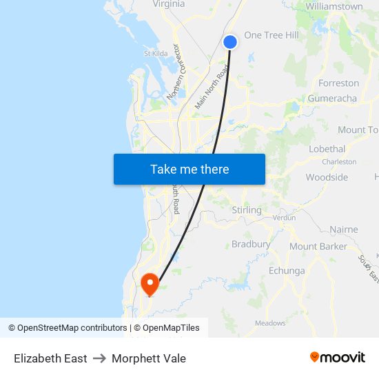 Elizabeth East to Morphett Vale map