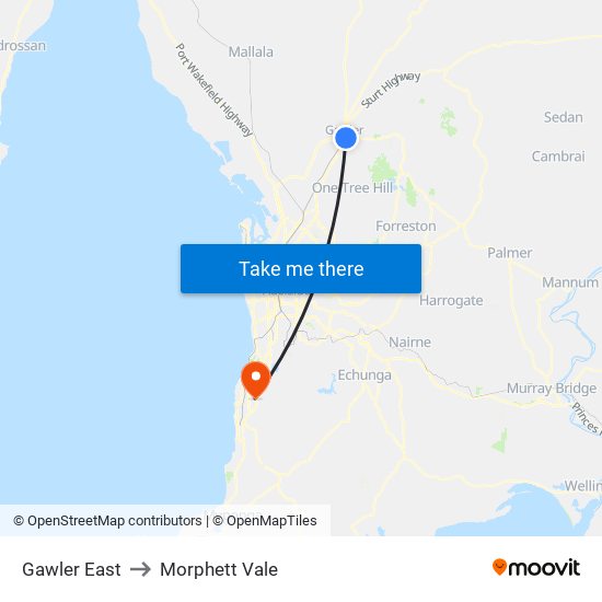 Gawler East to Morphett Vale map