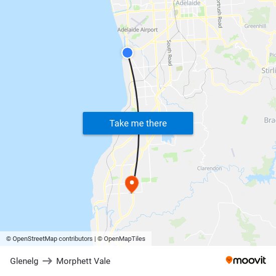 Glenelg to Morphett Vale map