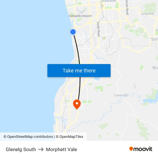 Glenelg South to Morphett Vale map