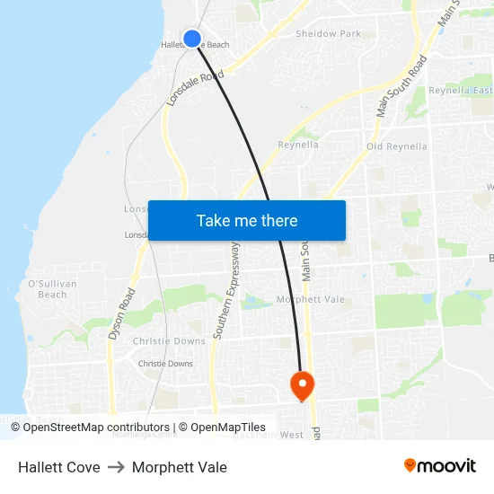 Hallett Cove to Morphett Vale map