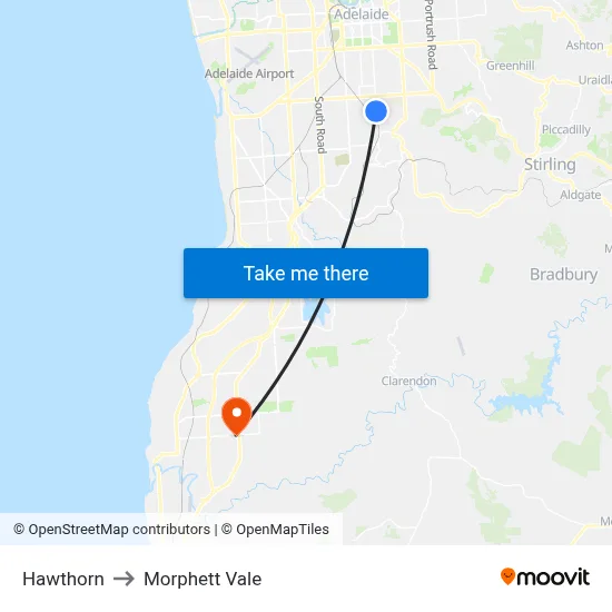 Hawthorn to Morphett Vale map