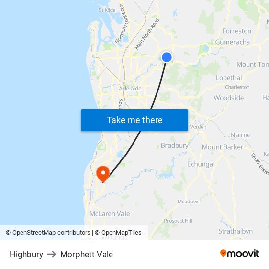 Highbury to Morphett Vale map