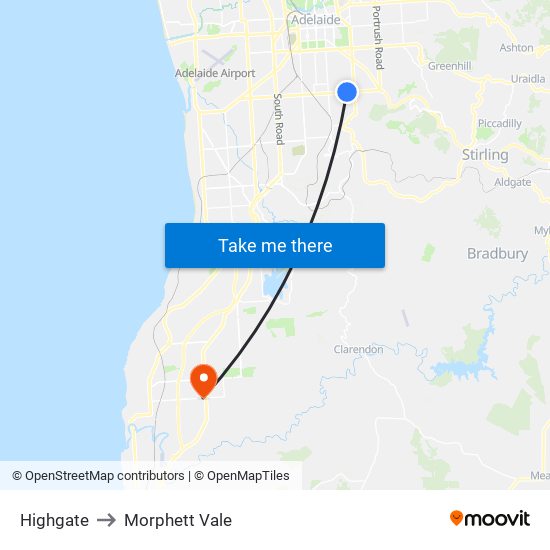 Highgate to Morphett Vale map