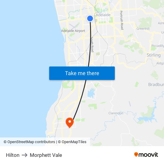 Hilton to Morphett Vale map