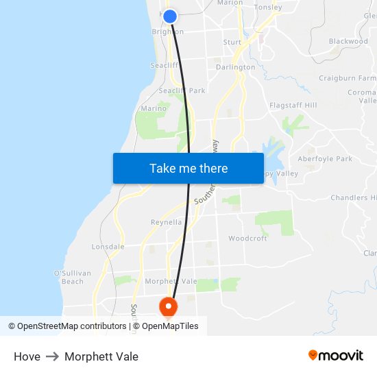 Hove to Morphett Vale map