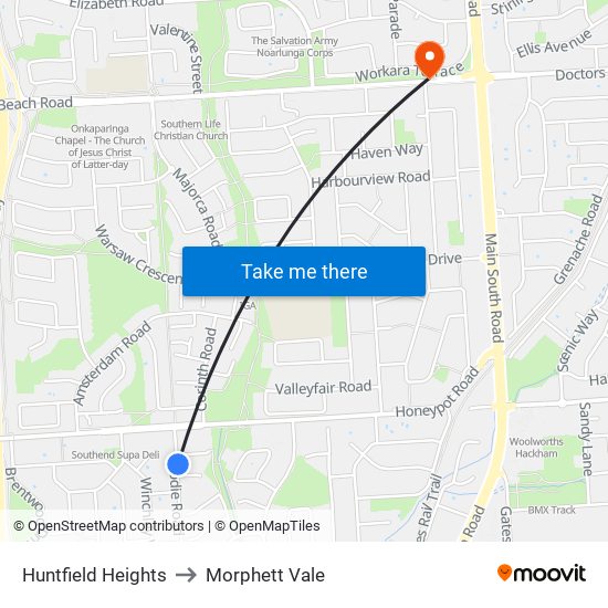 Huntfield Heights to Morphett Vale map