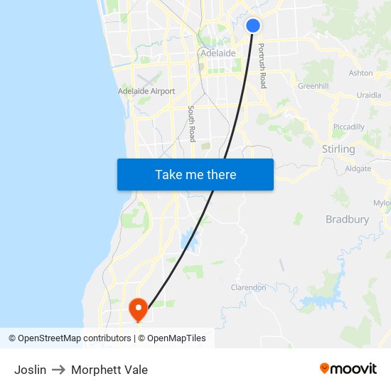 Joslin to Morphett Vale map