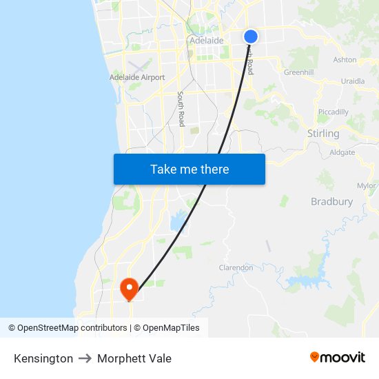 Kensington to Morphett Vale map