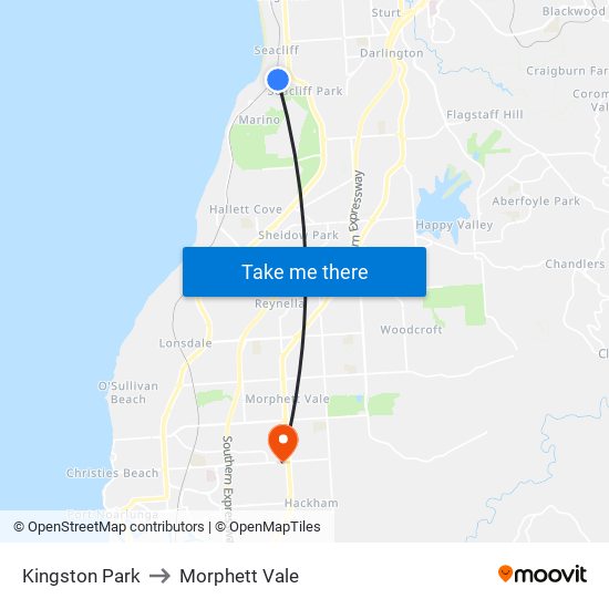 Kingston Park to Morphett Vale map