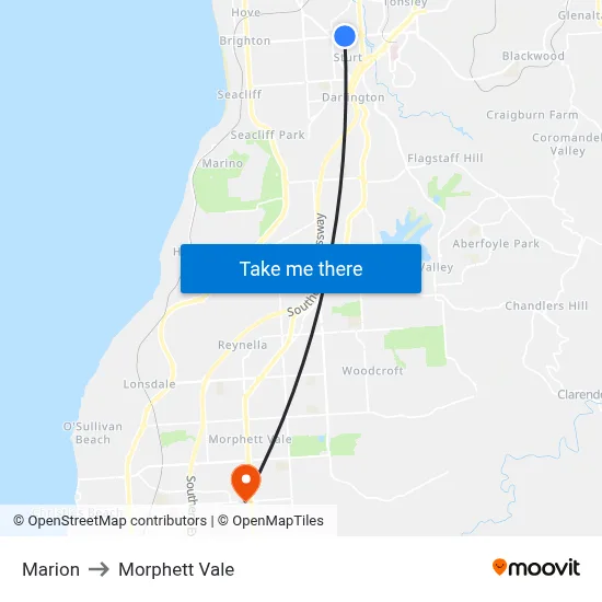 Marion to Morphett Vale map