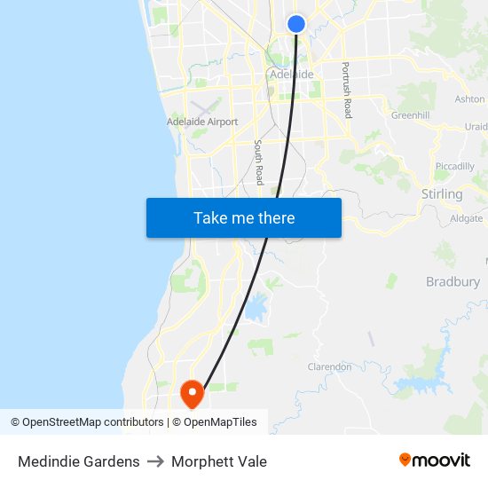 Medindie Gardens to Morphett Vale map