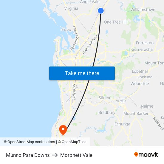 Munno Para Downs to Morphett Vale map