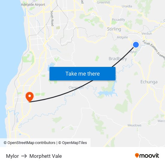 Mylor to Morphett Vale map