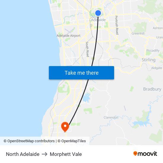 North Adelaide to Morphett Vale map