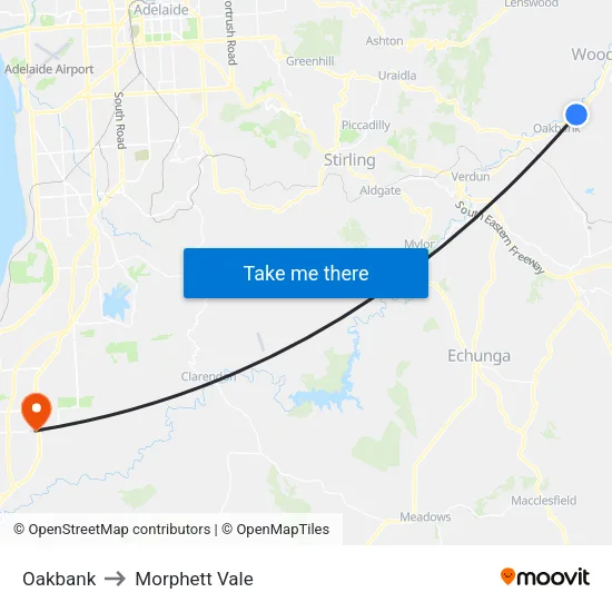 Oakbank to Morphett Vale map