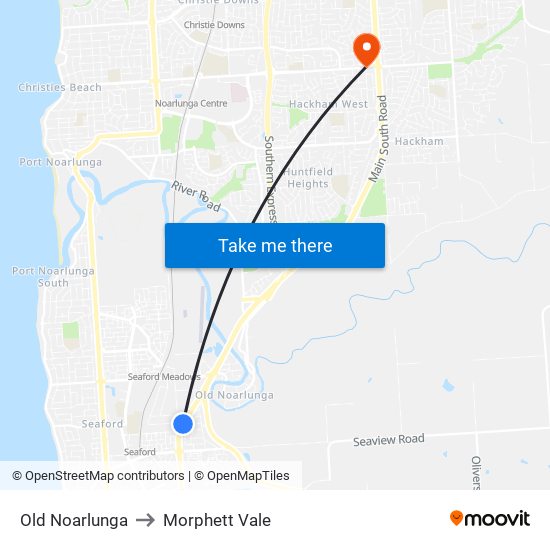 Old Noarlunga to Morphett Vale map