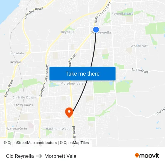 Old Reynella to Morphett Vale map