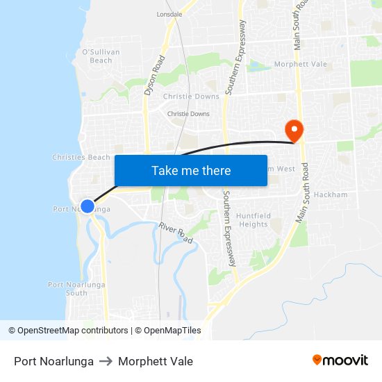 Port Noarlunga to Morphett Vale map