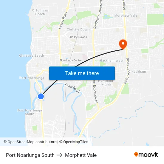 Port Noarlunga South to Morphett Vale map