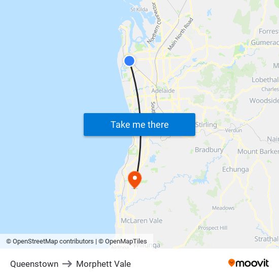 Queenstown to Morphett Vale map