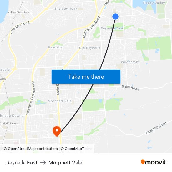 Reynella East to Morphett Vale map