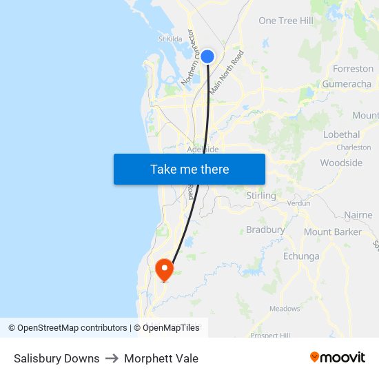 Salisbury Downs to Morphett Vale map