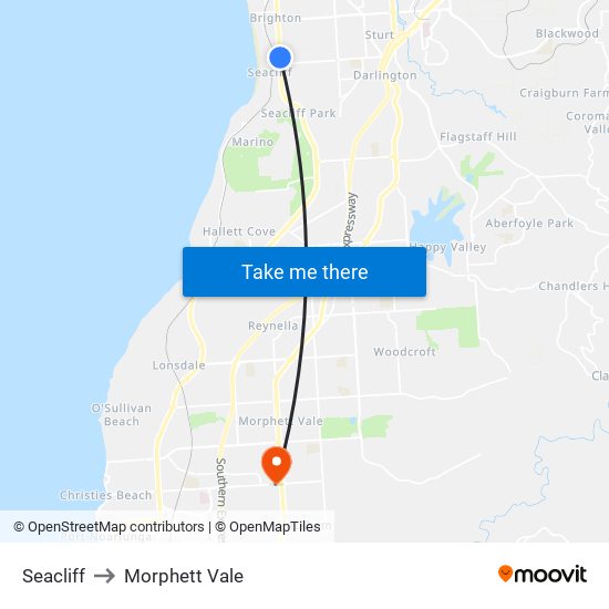 Seacliff to Morphett Vale map