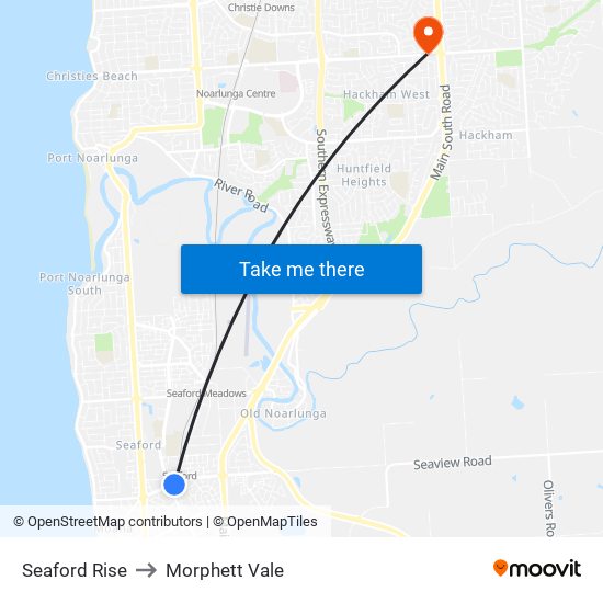 Seaford Rise to Morphett Vale map