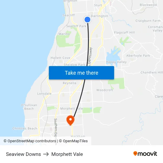 Seaview Downs to Morphett Vale map