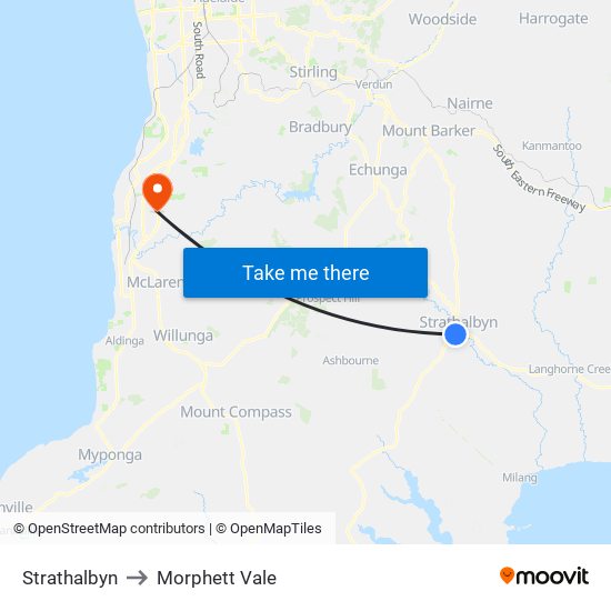 Strathalbyn to Morphett Vale map